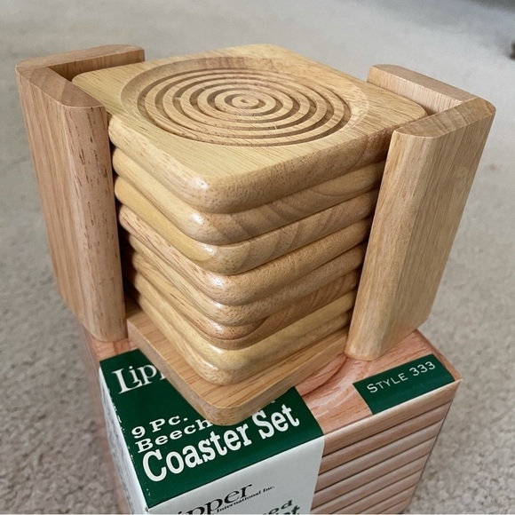 Lipper Coaster set Beechwood 9 Pc Set Style 333 New in box - Picture 1 of 10